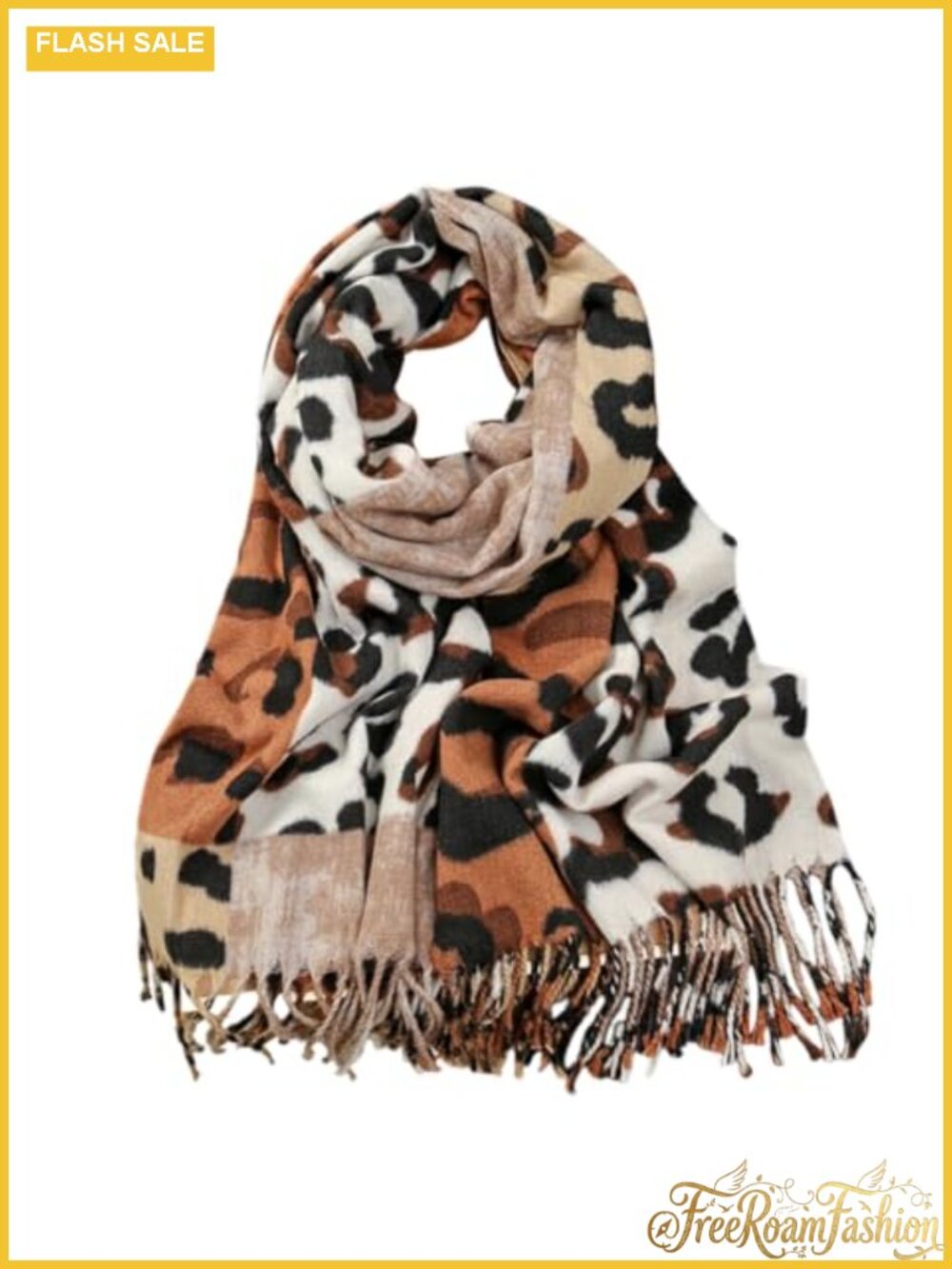 Oversized Leopard Print Winter Scarf Soft Warm Shawl Fringe Tassels